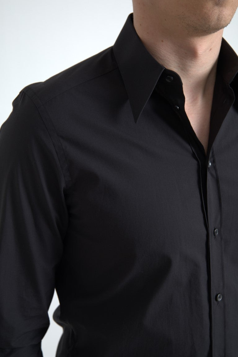 Dolce & Gabbana Men's Black Cotton Long-Sleeved MARTINI Shirt