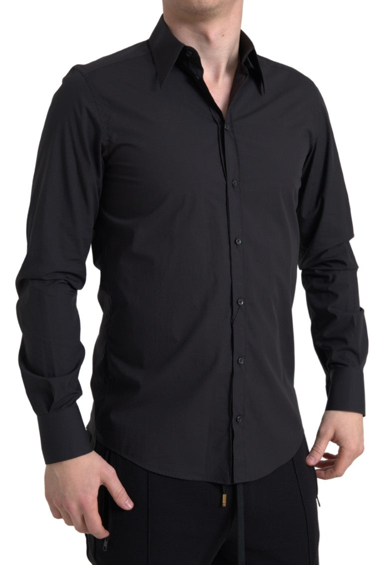 Dolce & Gabbana Men's Black Cotton Long-Sleeved MARTINI Shirt