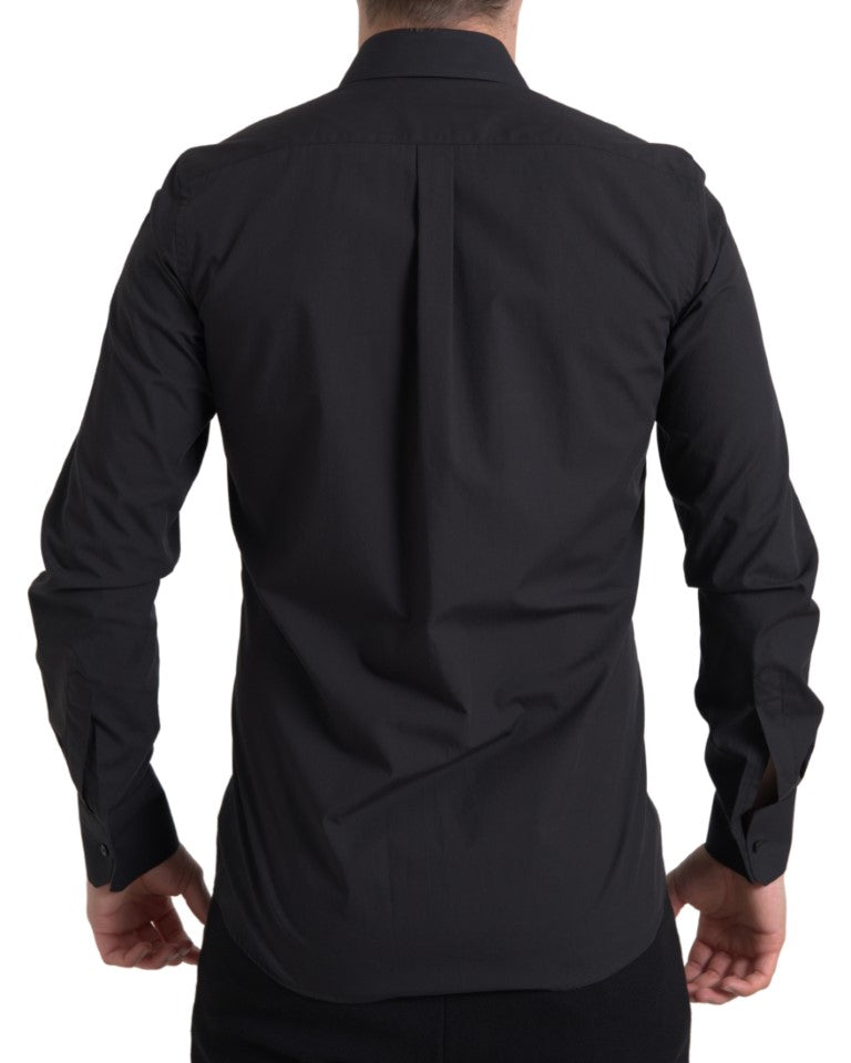 Dolce & Gabbana Men's Black Cotton Long-Sleeved MARTINI Shirt