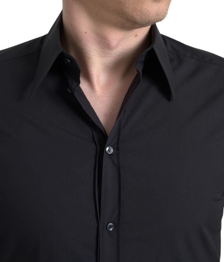Dolce & Gabbana Men's Black Cotton Long-Sleeved MARTINI Shirt