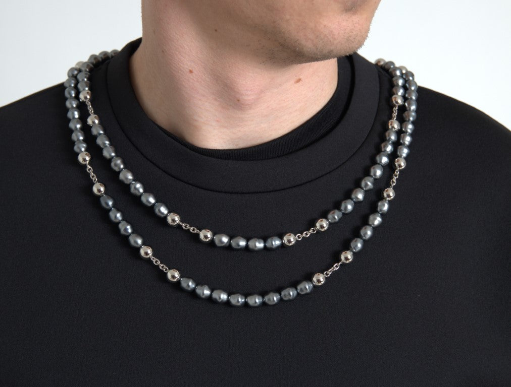 Dolce & Gabbana Black Polyester T-Shirt with Necklace Embellishment