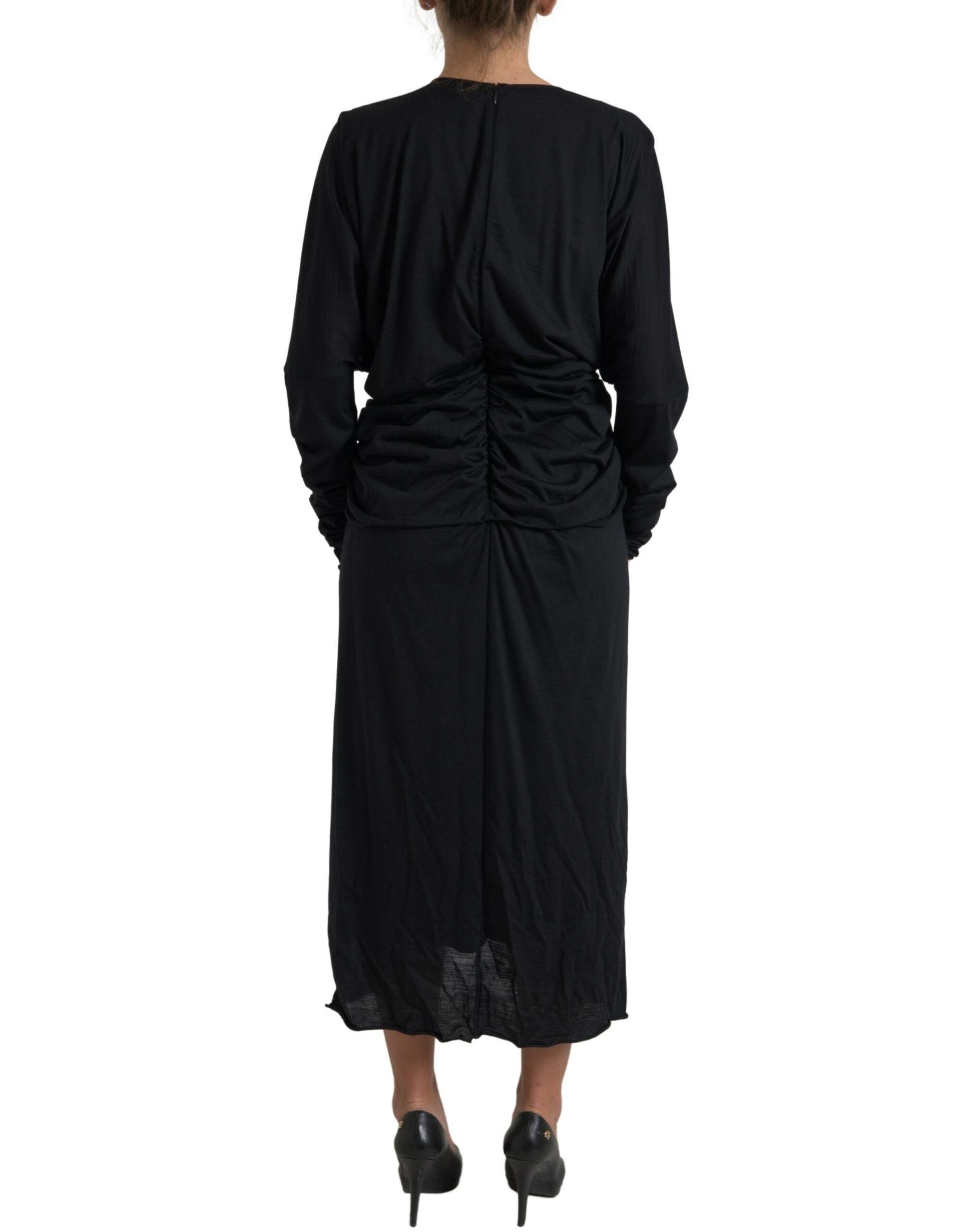 Dolce & Gabbana Black Wool Wrap Midi Dress