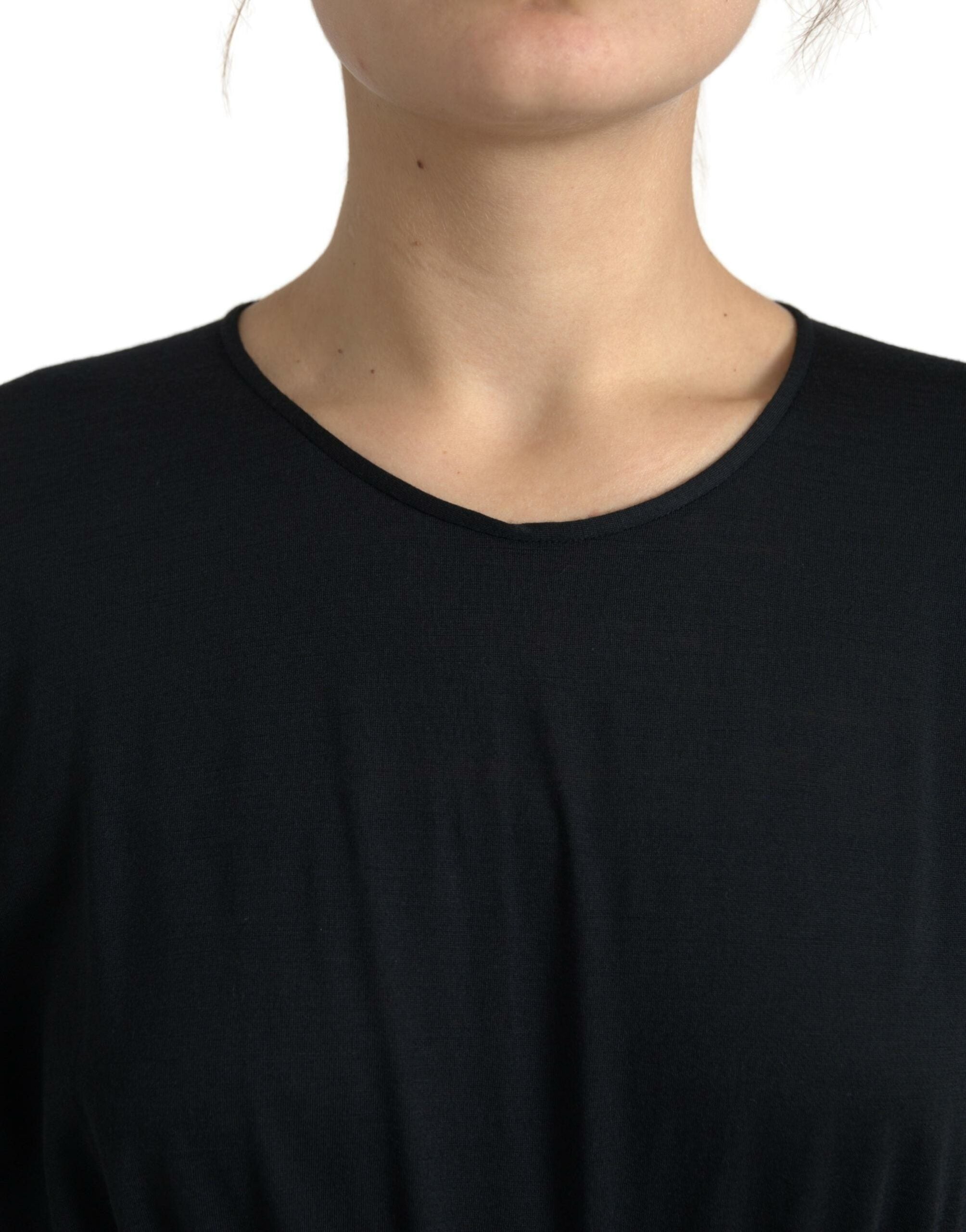 Dolce & Gabbana Black Wool Wrap Midi Dress