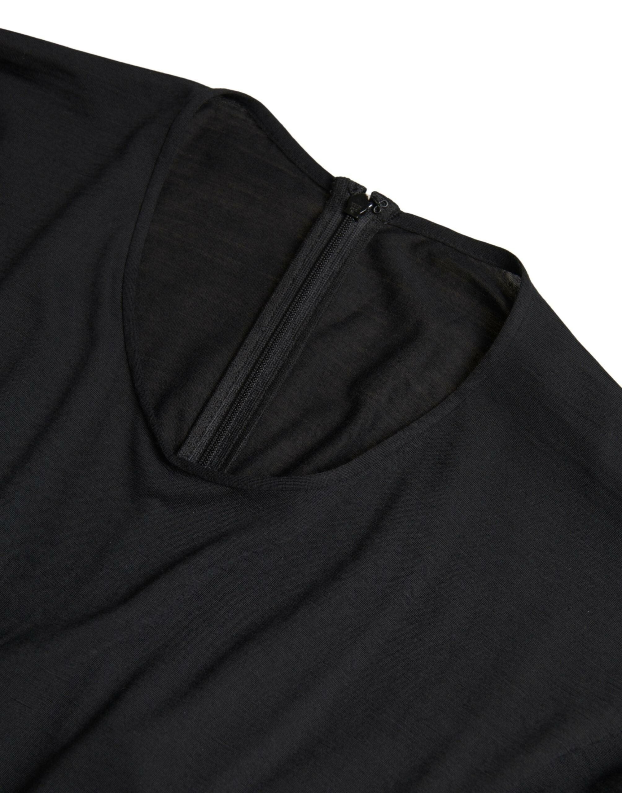 Dolce & Gabbana Black Wool Wrap Midi Dress
