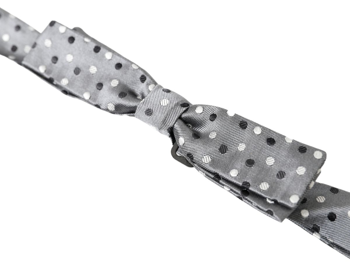 Dolce & Gabbana Graue Polka Dot Seide Verstellbare Männer Hals Papillon Fliege