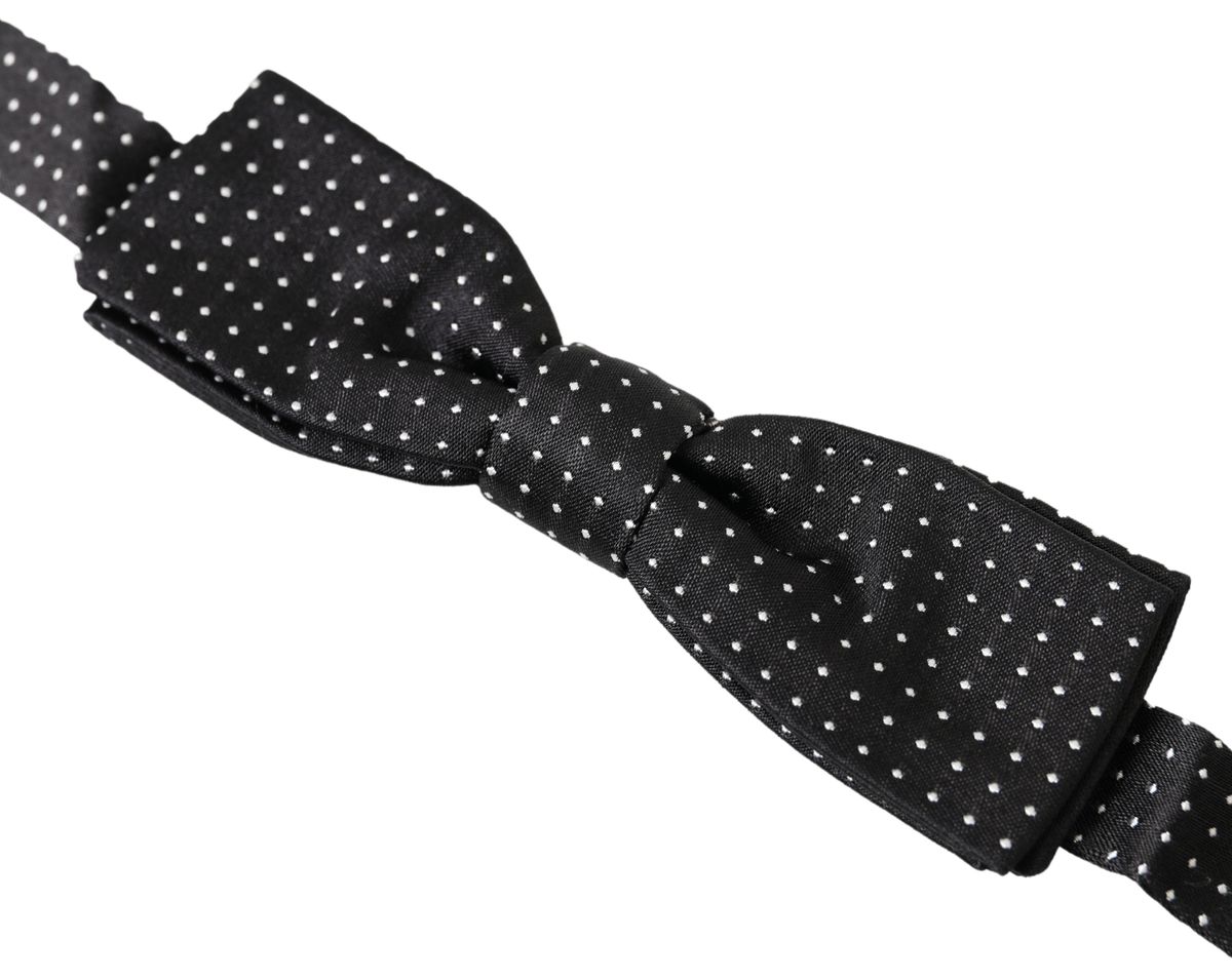 Dolce & Gabbana Black Polka Dot Silk Adjustable Men's Bow Tie