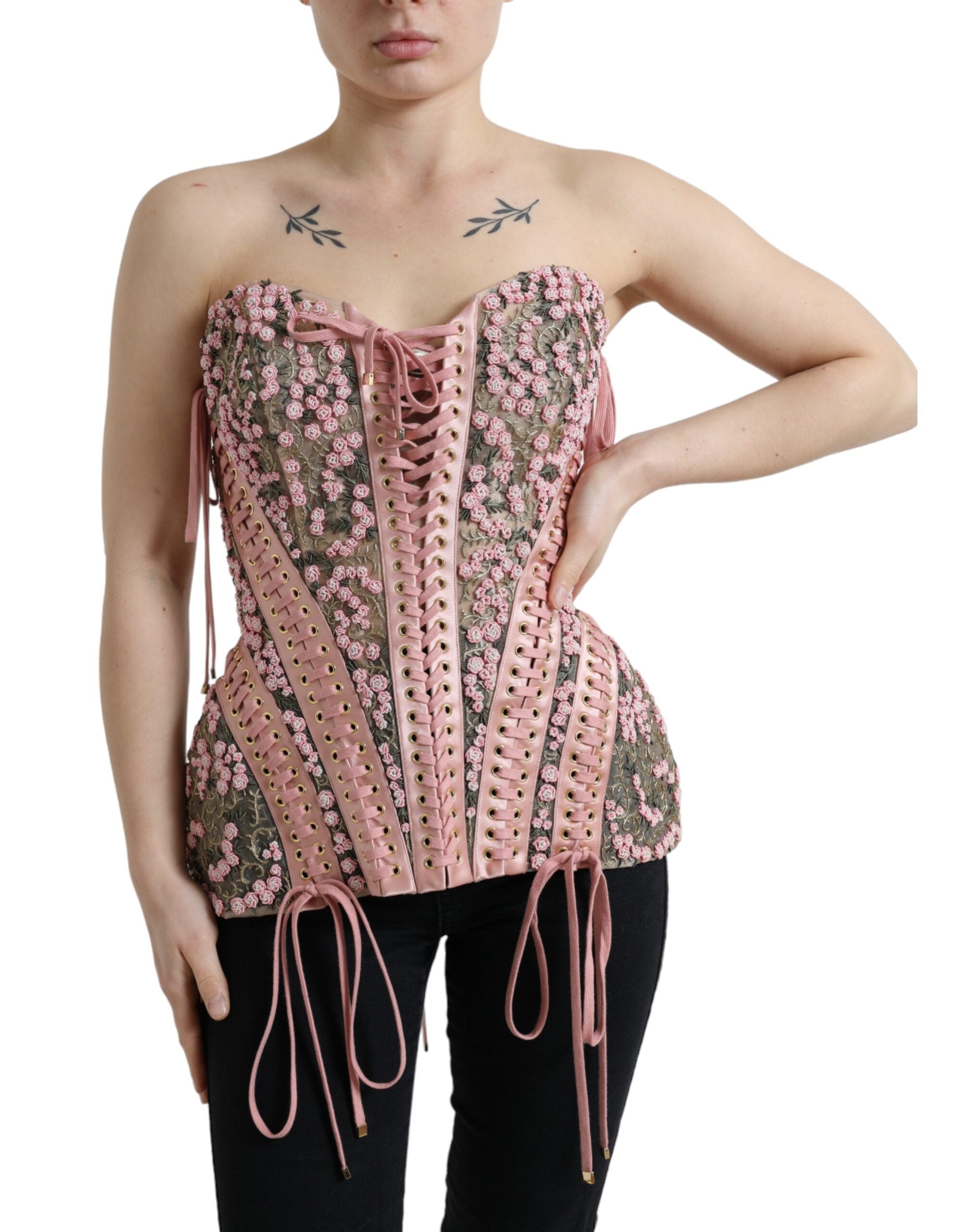 Dolce & Gabbana Rosa Floral Applique Bustier Korsett Top
