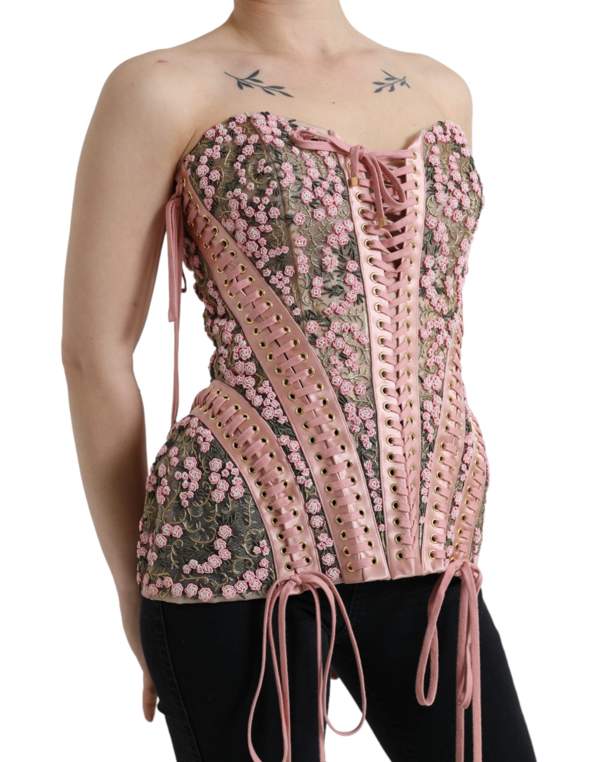 Dolce & Gabbana Rosa Floral Applique Bustier Korsett Top