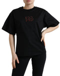 Dolce & Gabbana Schwarzes Baumwoll-T-Shirt DG Crystal Crewneck Tee