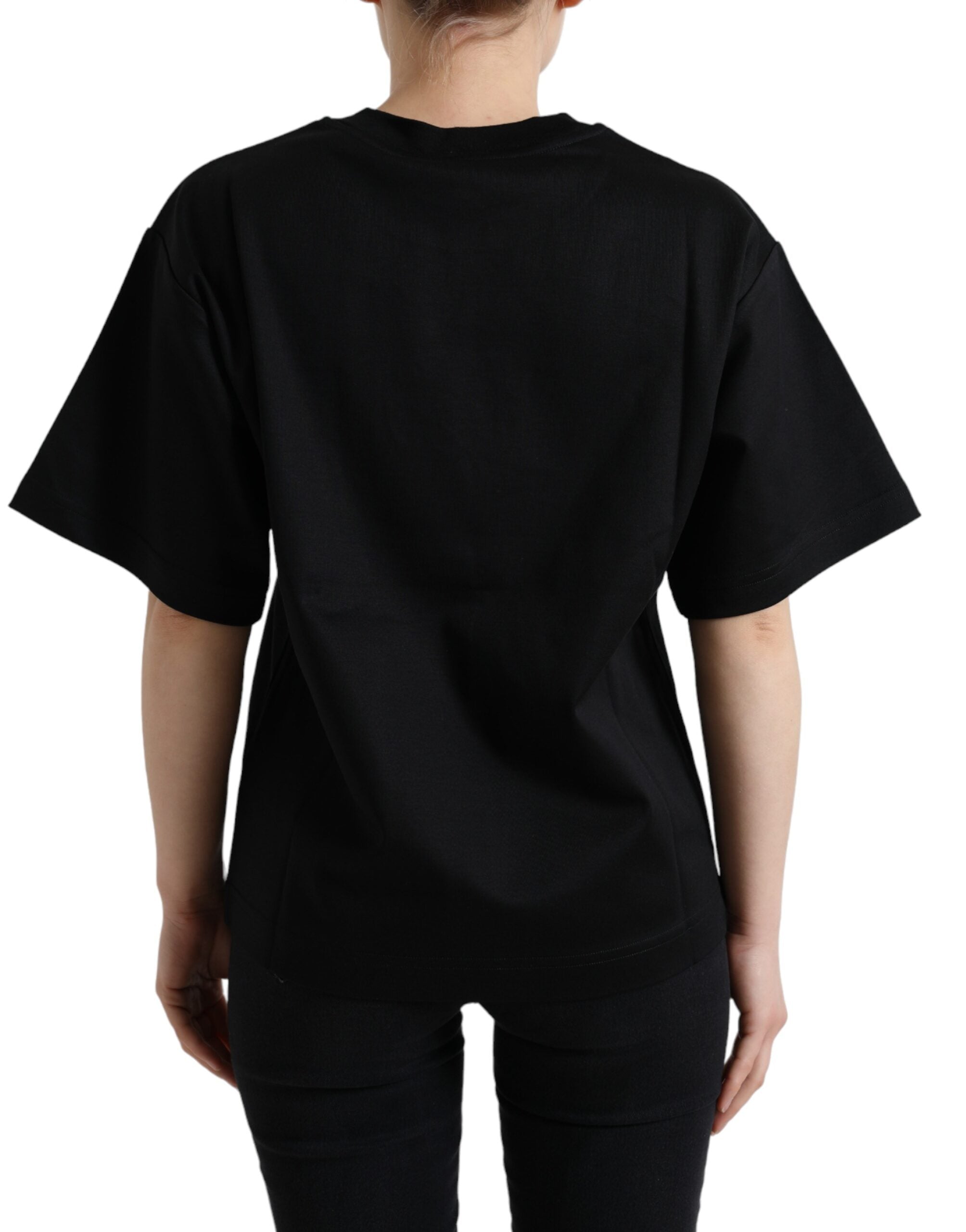 Dolce & Gabbana Schwarzes Baumwoll-T-Shirt DG Crystal Crewneck Tee