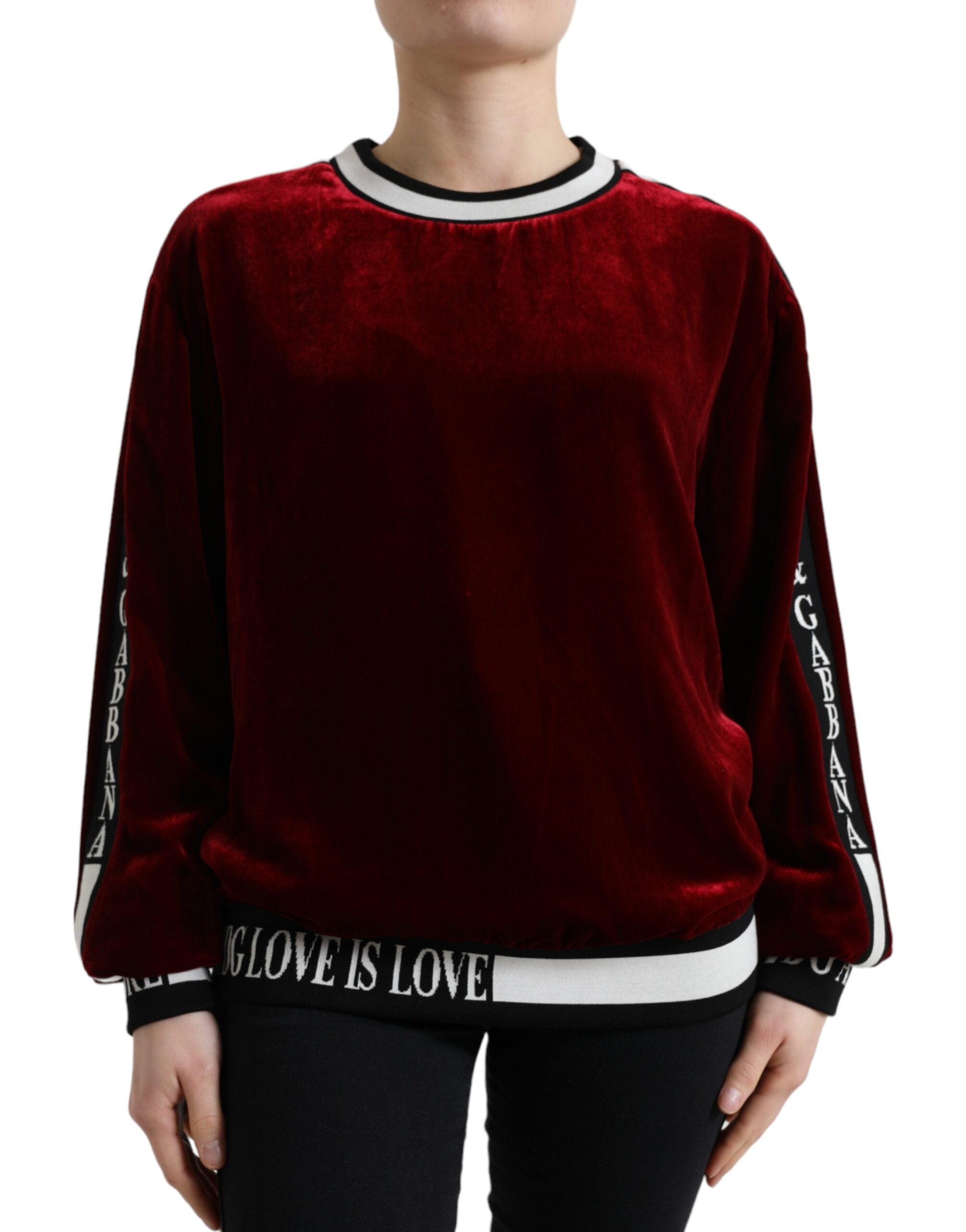Dolce & Gabbana Burgundy Velvet Round Neck Sweater