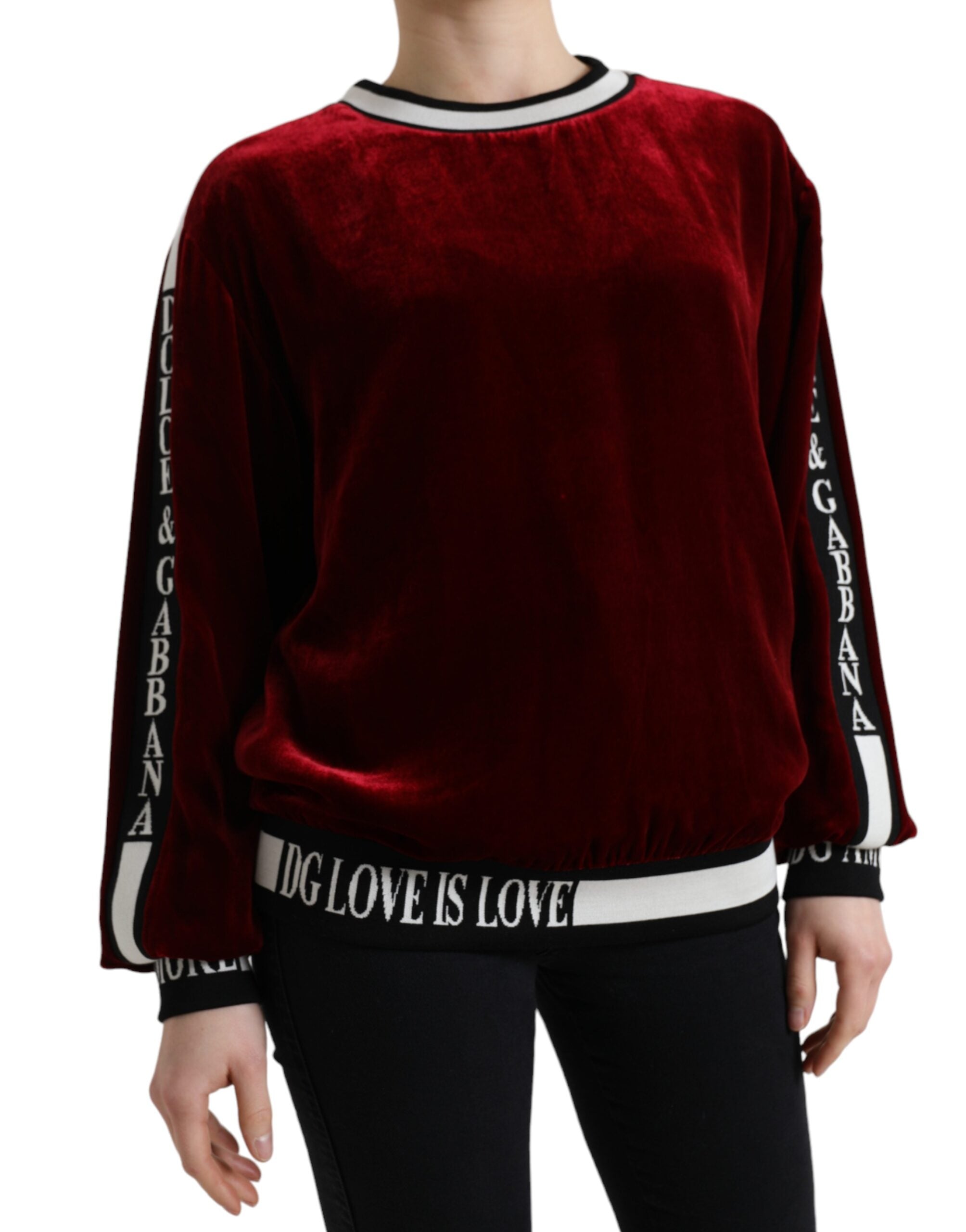 Dolce & Gabbana Burgundy Velvet Round Neck Sweater