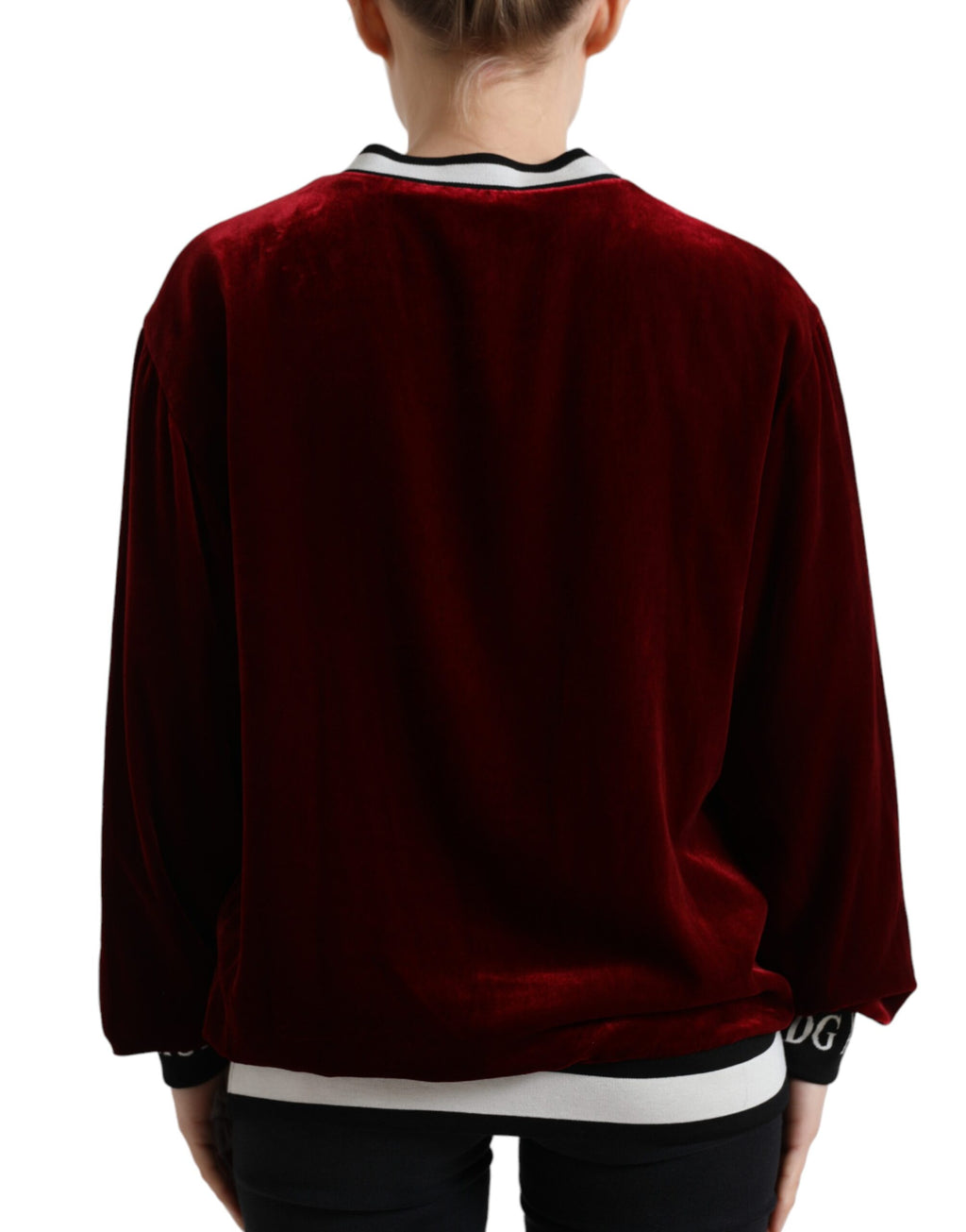 Dolce & Gabbana Burgundy Velvet Round Neck Sweater