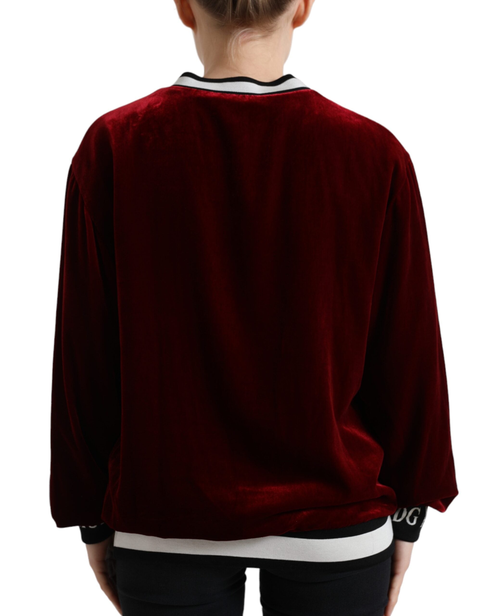 Dolce & Gabbana Burgundy Velvet Round Neck Sweater