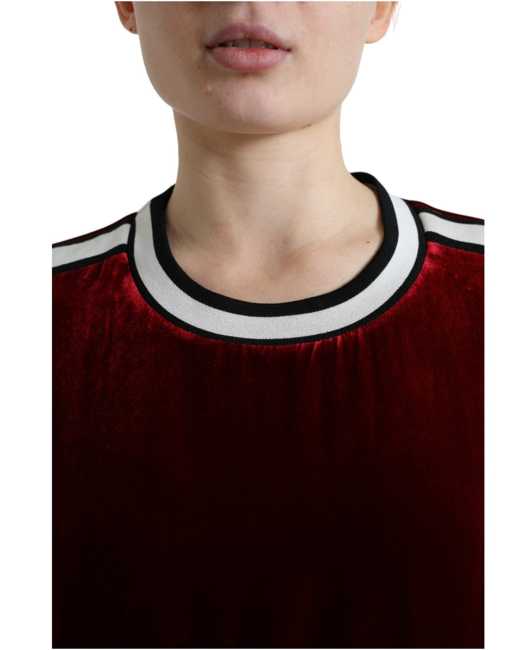 Dolce & Gabbana Burgundy Velvet Round Neck Sweater