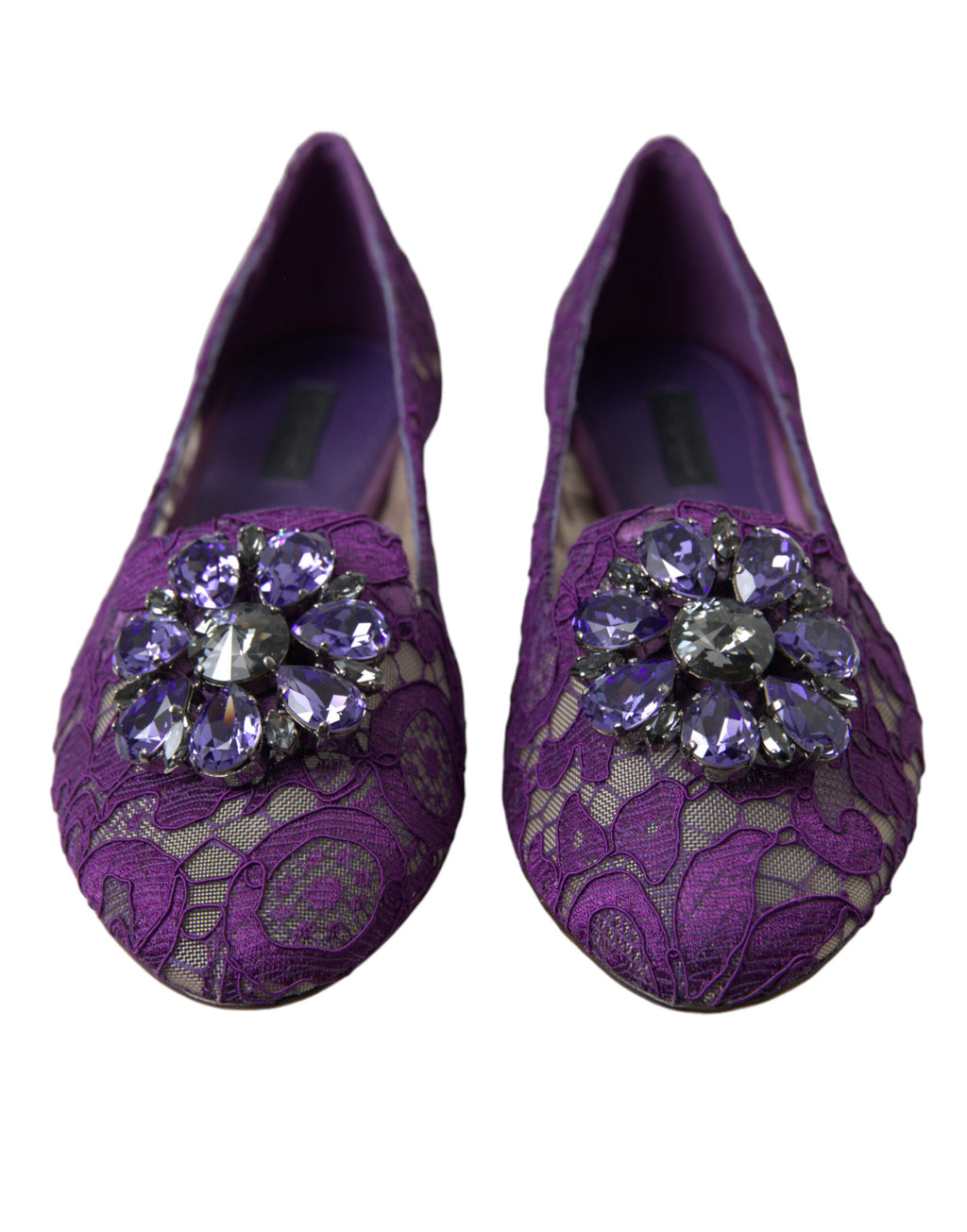 Dolce & Gabbana Purple Vally Taormina Lace Crystal Flats Shoes