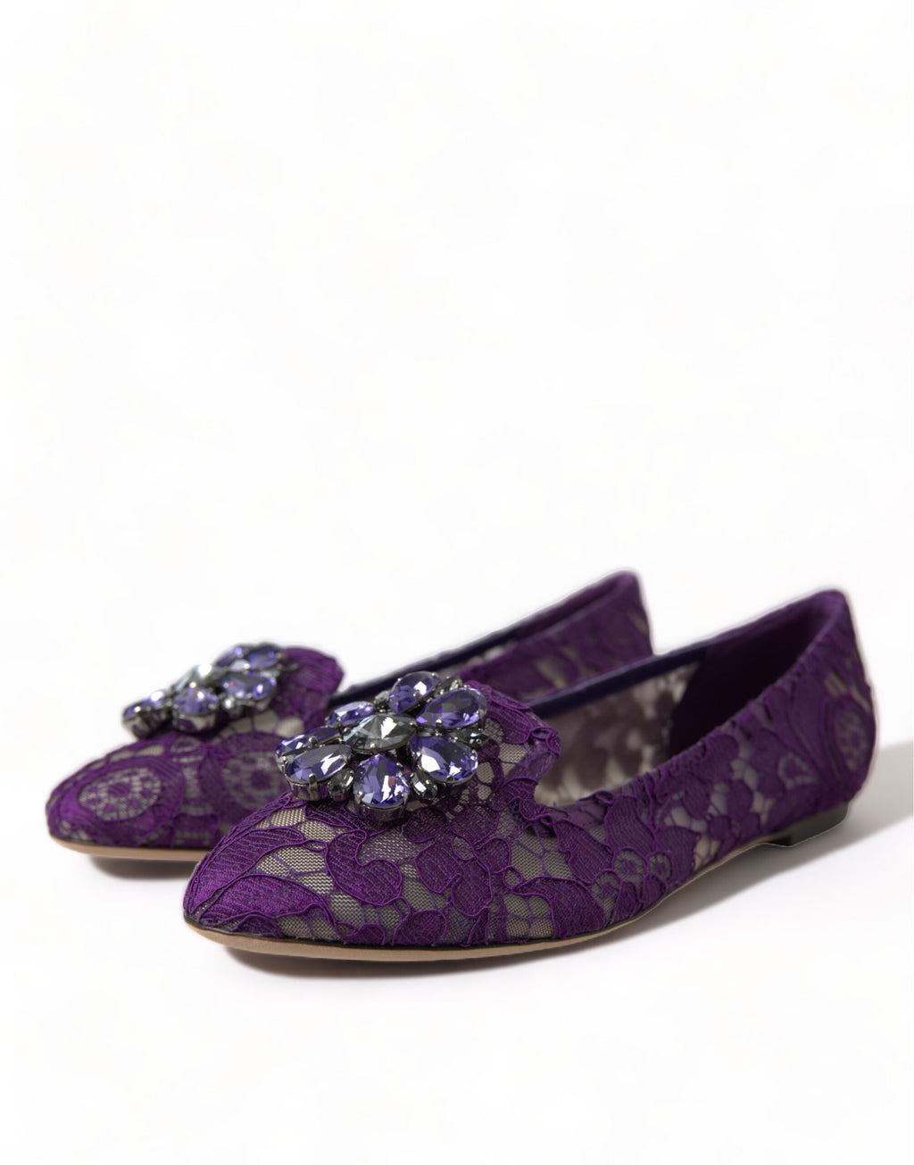Dolce & Gabbana Purple Vally Taormina Lace Crystal Flats Shoes
