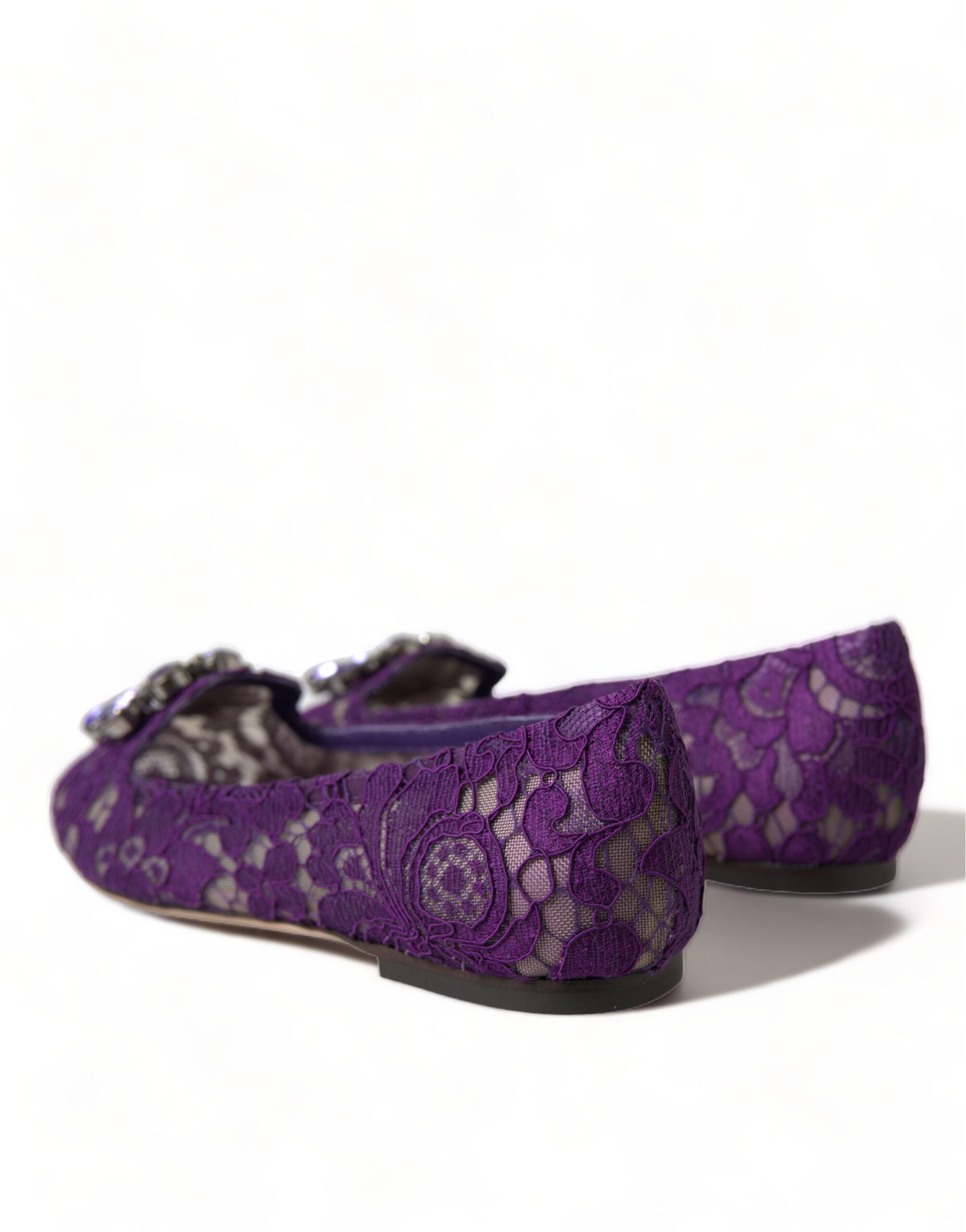 Dolce & Gabbana Purple Vally Taormina Lace Crystal Flats Shoes