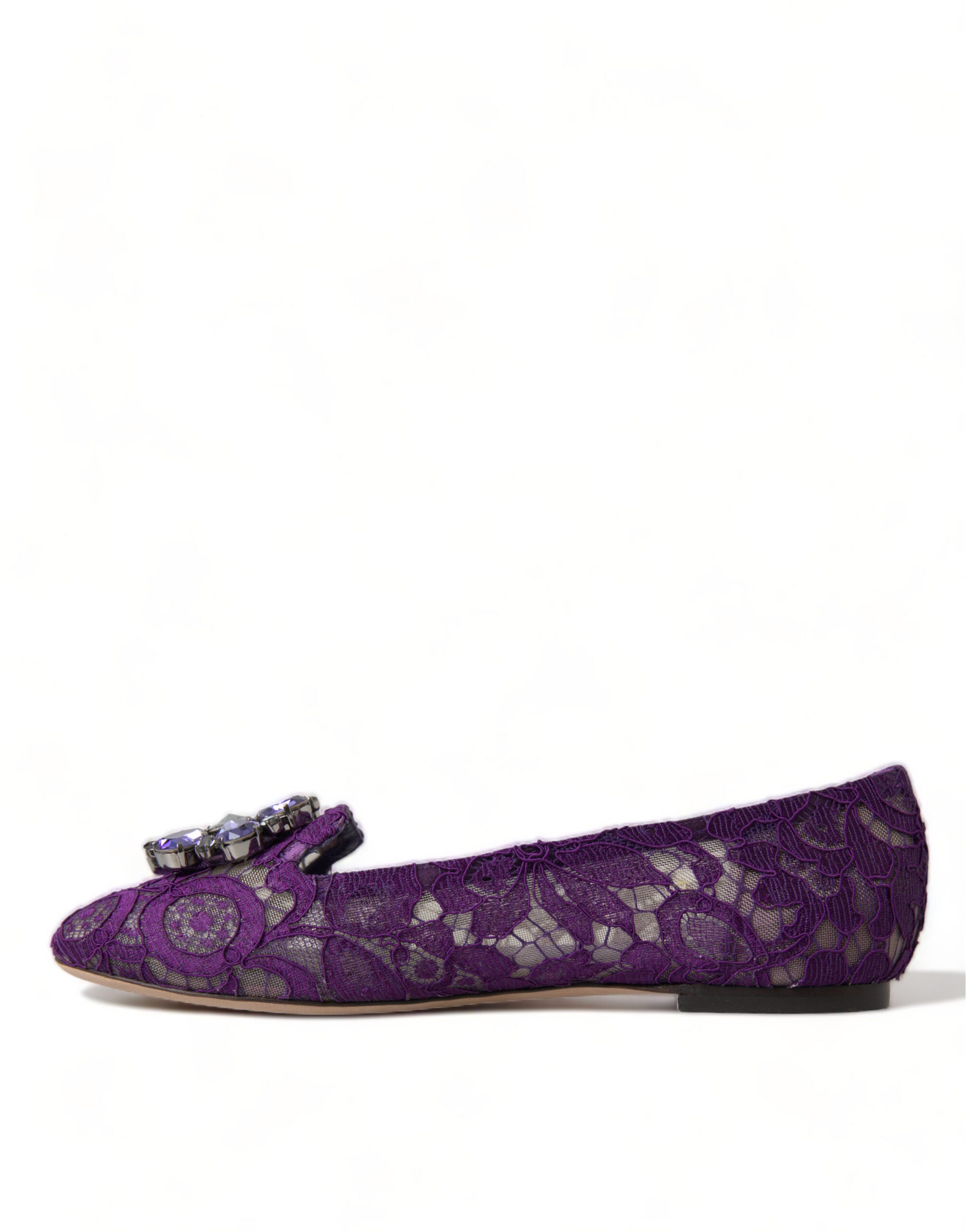 Dolce & Gabbana Purple Vally Taormina Lace Crystal Flats Shoes