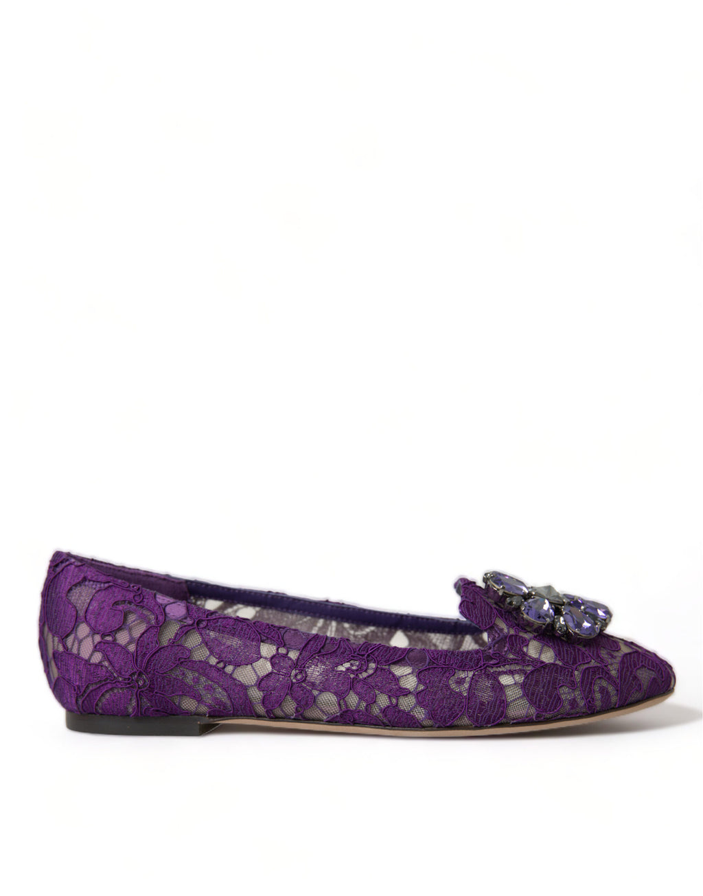 Dolce & Gabbana Purple Vally Taormina Lace Crystal Flats Shoes