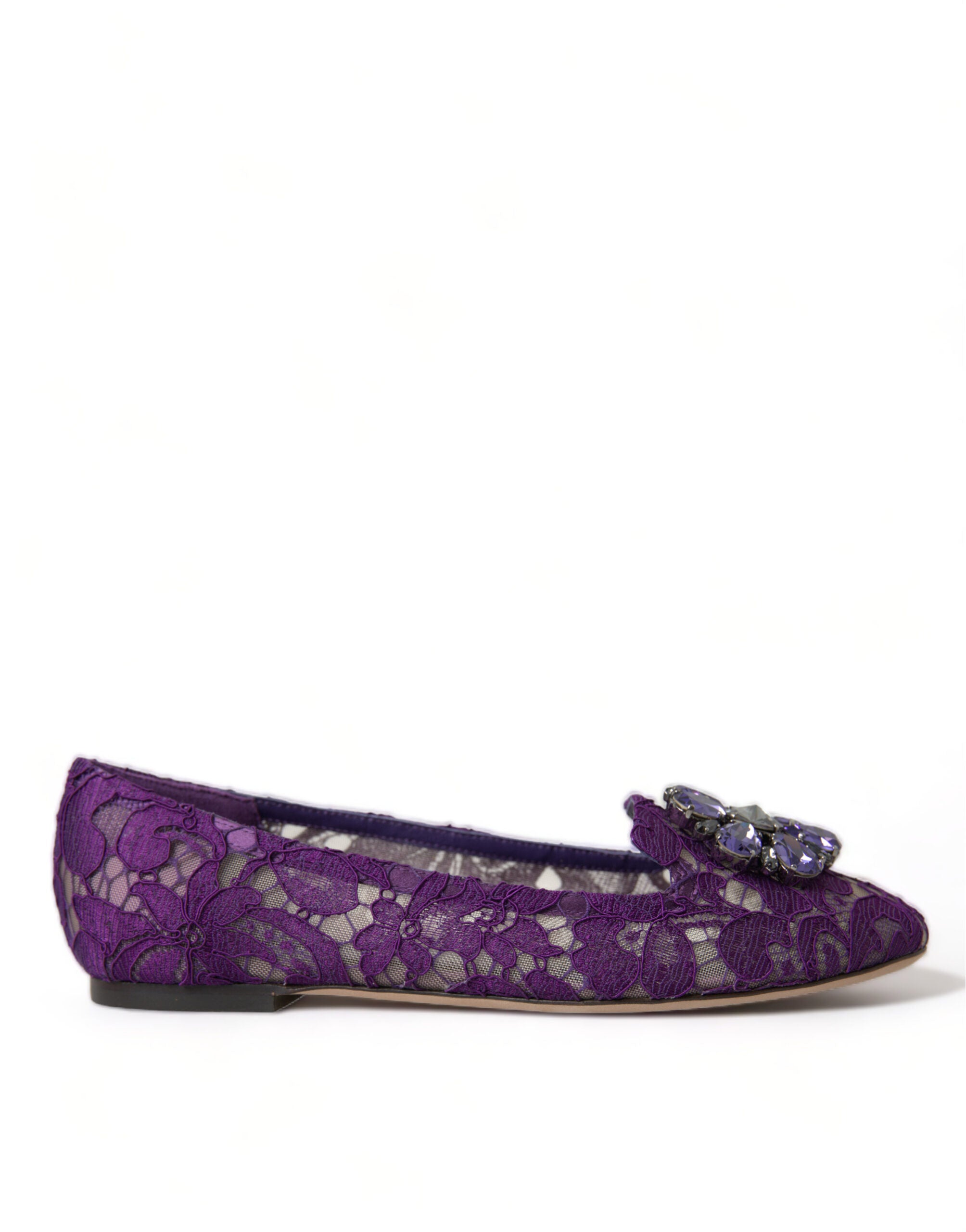 Dolce & Gabbana Purple Vally Taormina Lace Crystal Flats Shoes