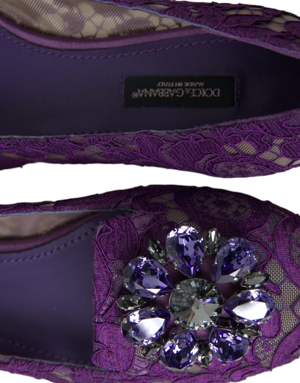 Dolce & Gabbana Purple Vally Taormina Lace Crystal Flats Shoes
