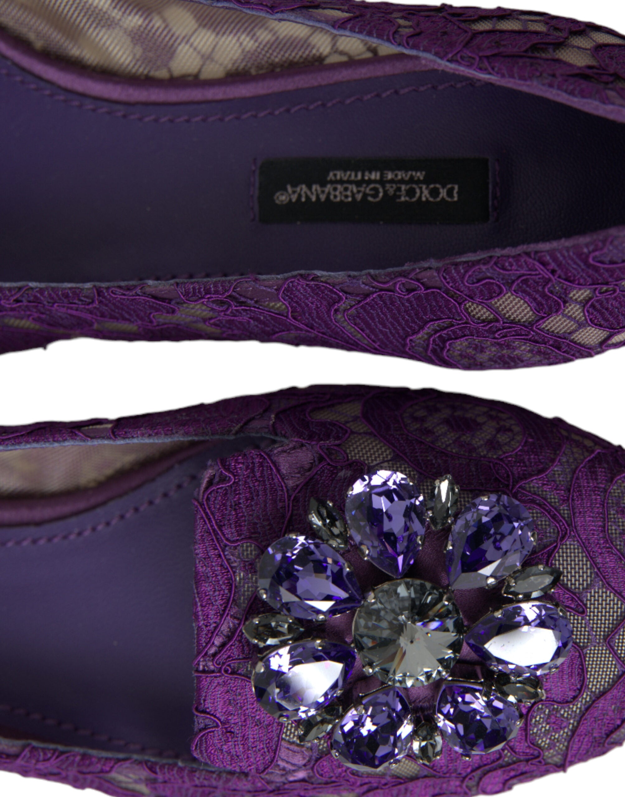 Dolce & Gabbana Purple Vally Taormina Lace Crystal Flats Shoes