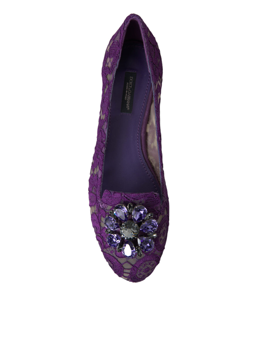 Dolce & Gabbana Purple Vally Taormina Lace Crystal Flats Shoes