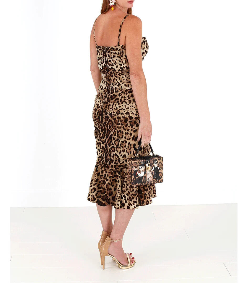 Dolce & Gabbana Leopard Print Ruffled Midi Dress