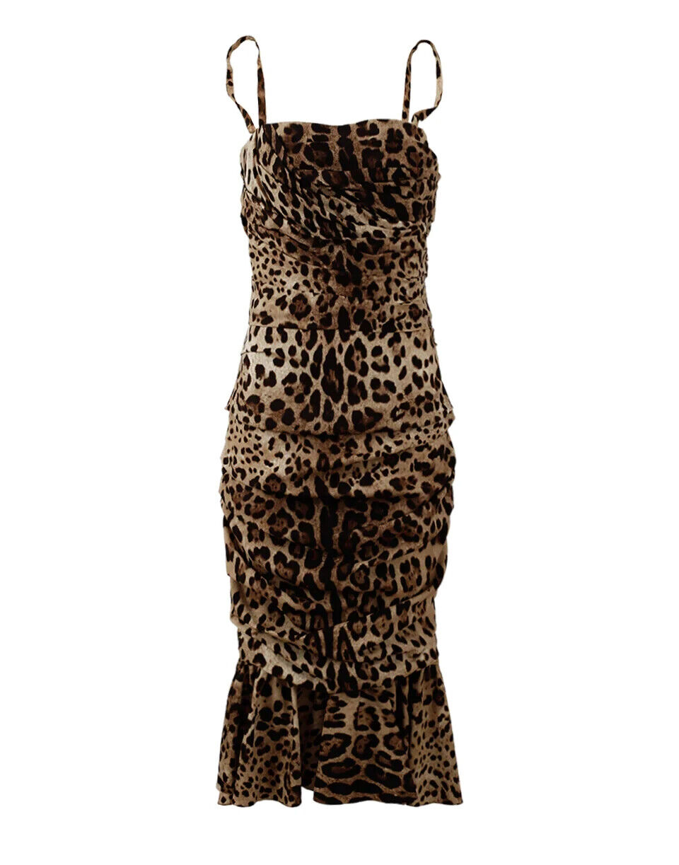 Dolce & Gabbana Leopard Print Ruffled Midi Dress