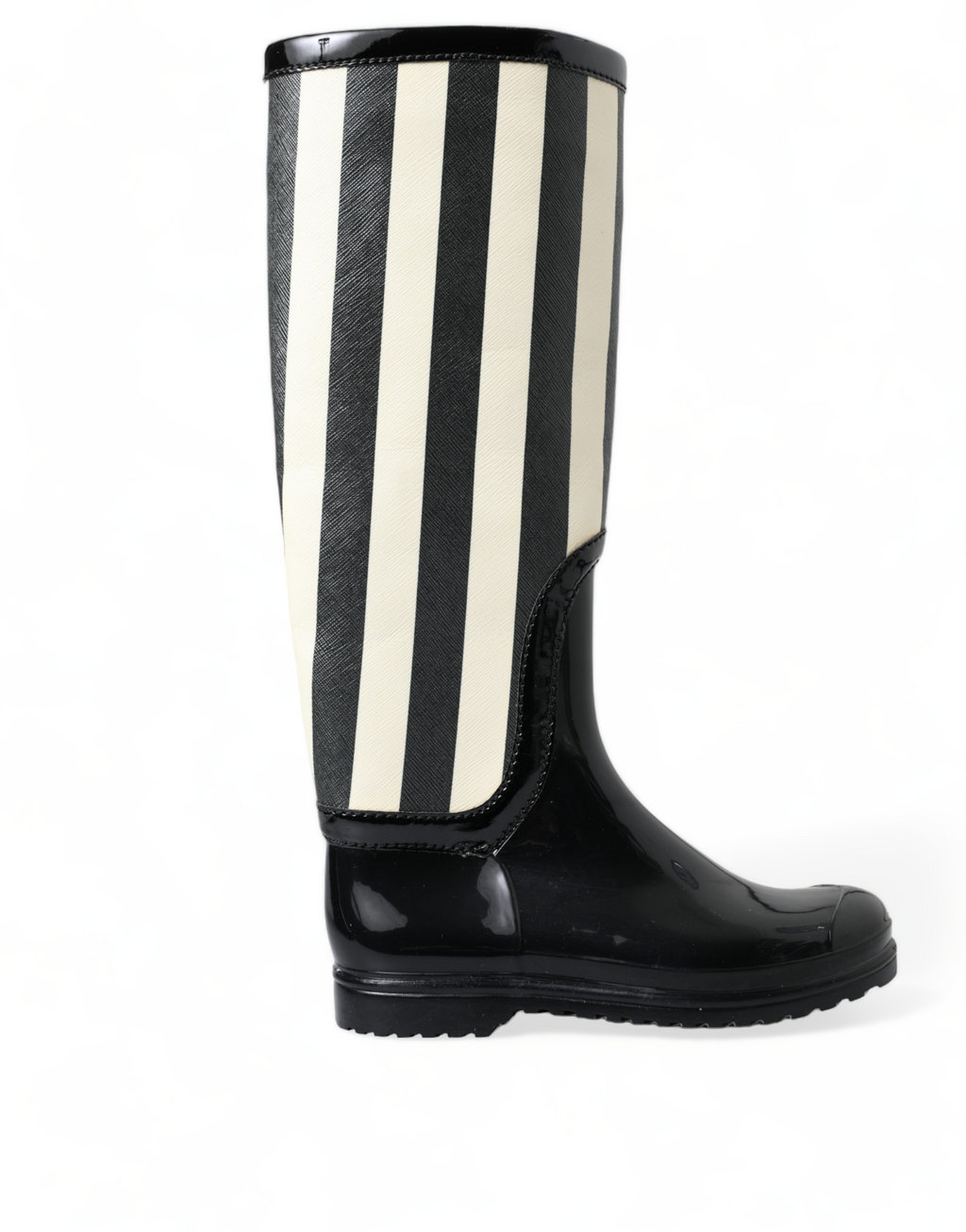 Dolce & Gabbana Schwarze kniehohe flache Gummistiefel Schuhe