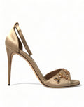 Dolce & Gabbana Gold Satin Knöchelriemen Kristall Sandalen Schuhe