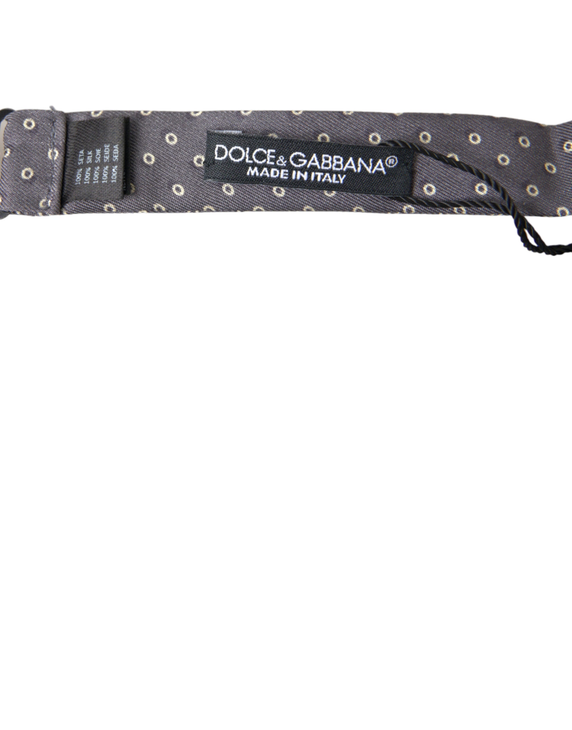 Dolce & Gabbana Grey Polka Dot Silk Bow Tie with Adjustable Neck Papillon