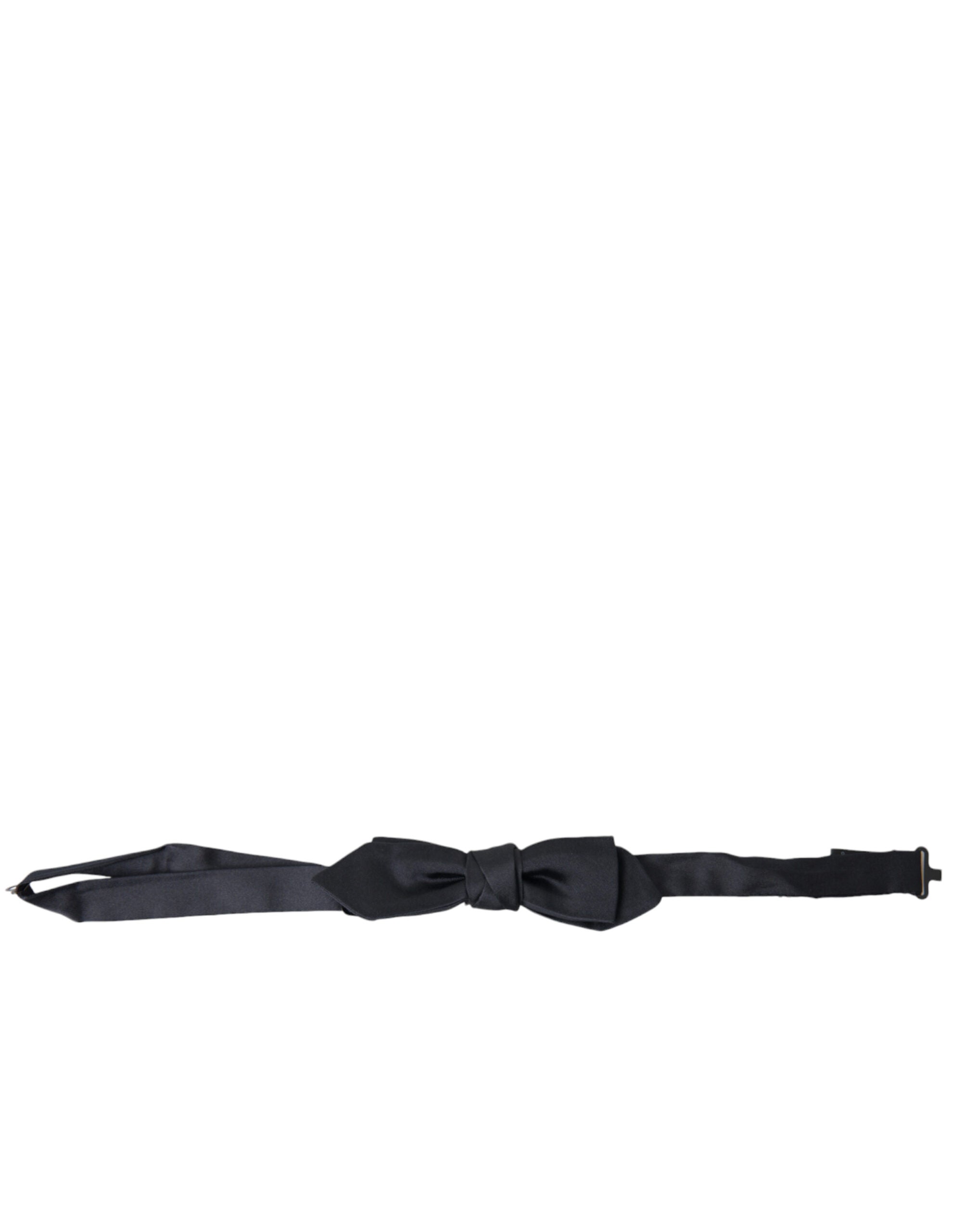 Dolce & Gabbana Dark Blue Silk Satin Adjustable Neck Men's Bow Tie