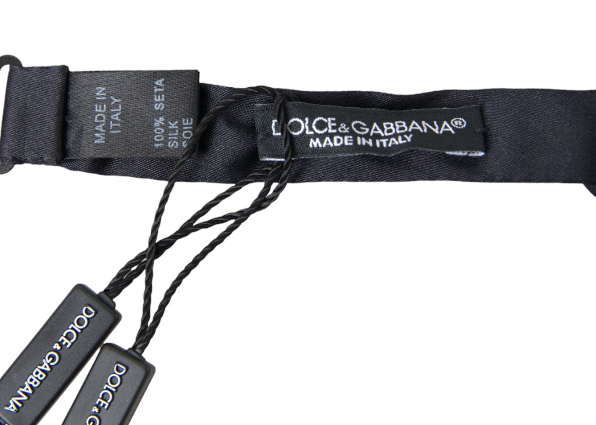 Dolce & Gabbana Dark Blue Silk Satin Adjustable Neck Men's Bow Tie