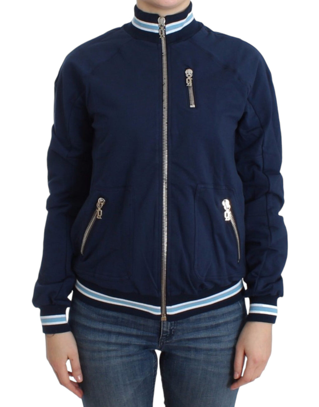 John Galliano Blue Cotton Zip-Up Cardigan