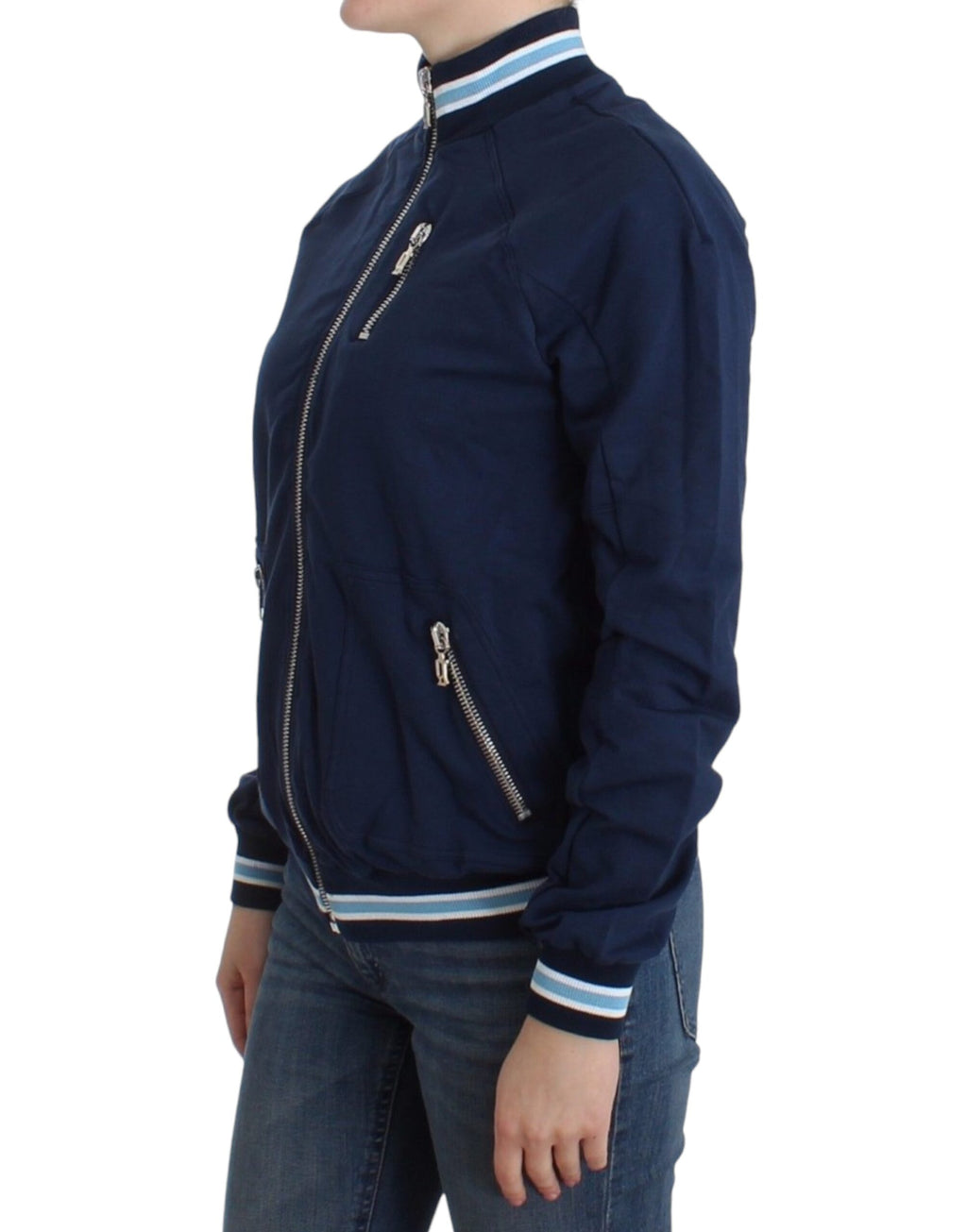 John Galliano Blue Cotton Zip-Up Cardigan