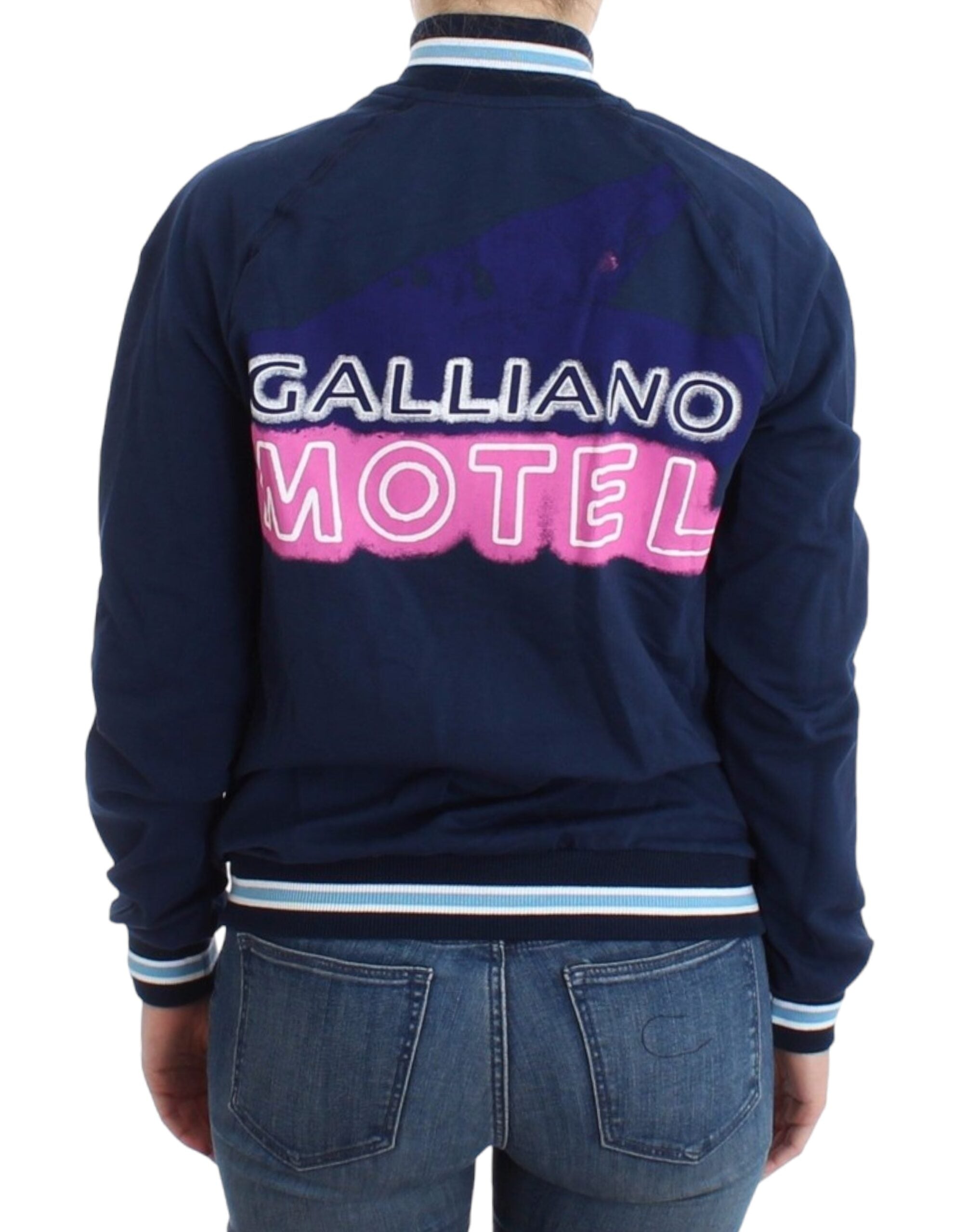 John Galliano Blue Cotton Zip-Up Cardigan