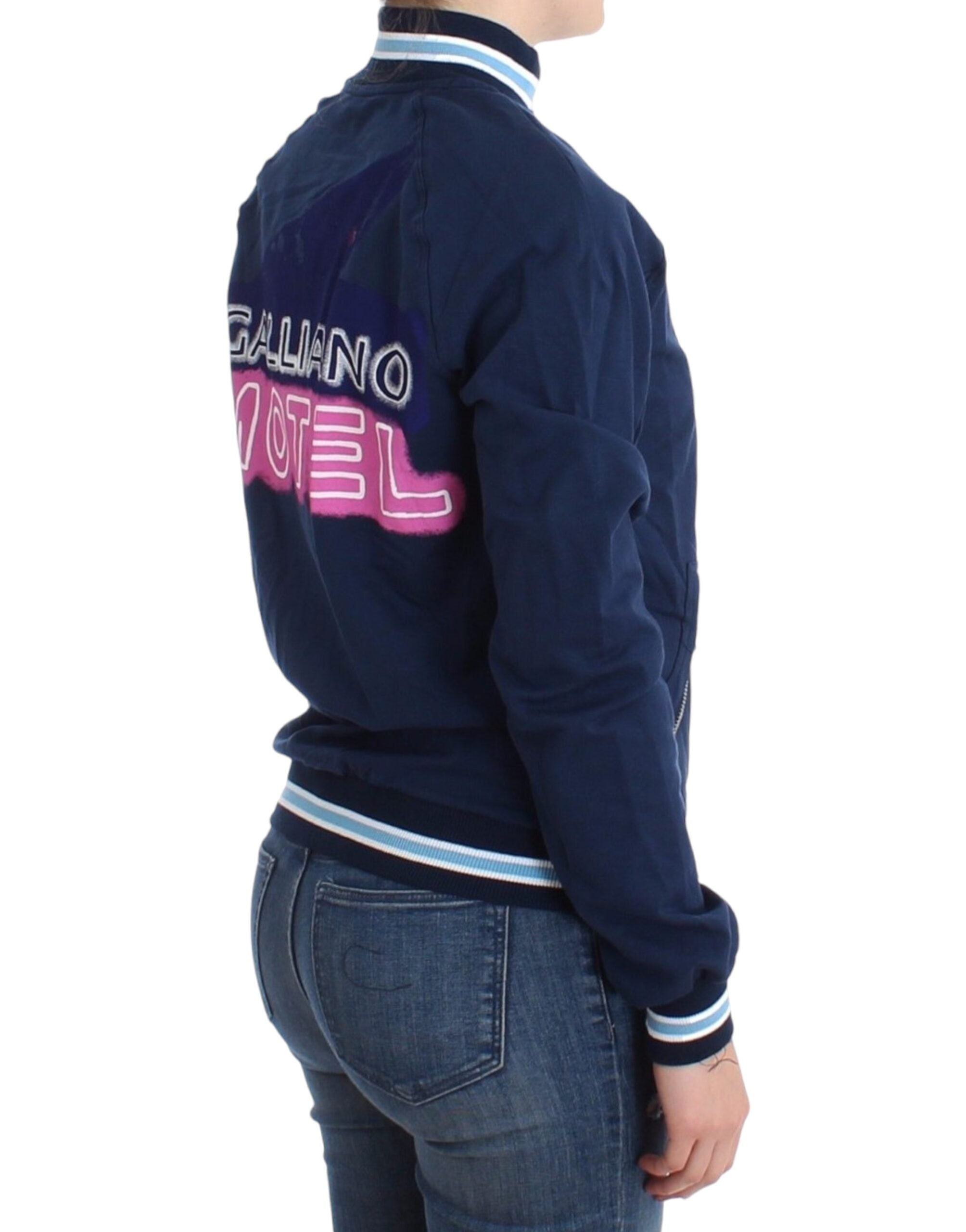 John Galliano Blue Cotton Zip-Up Cardigan