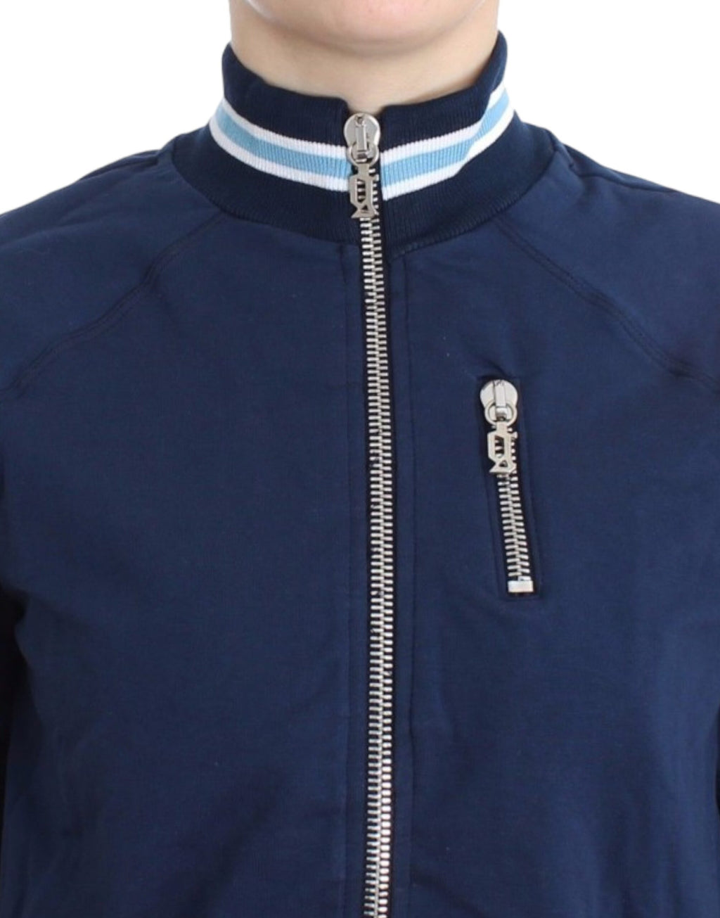 John Galliano Blue Cotton Zip-Up Cardigan