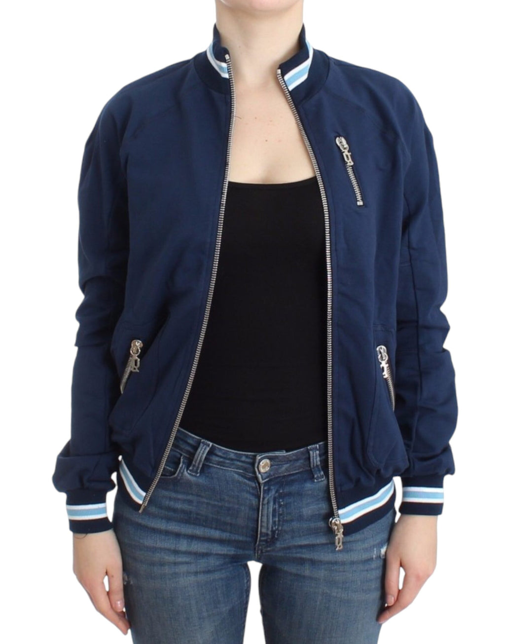 John Galliano Blue Cotton Zip-Up Cardigan