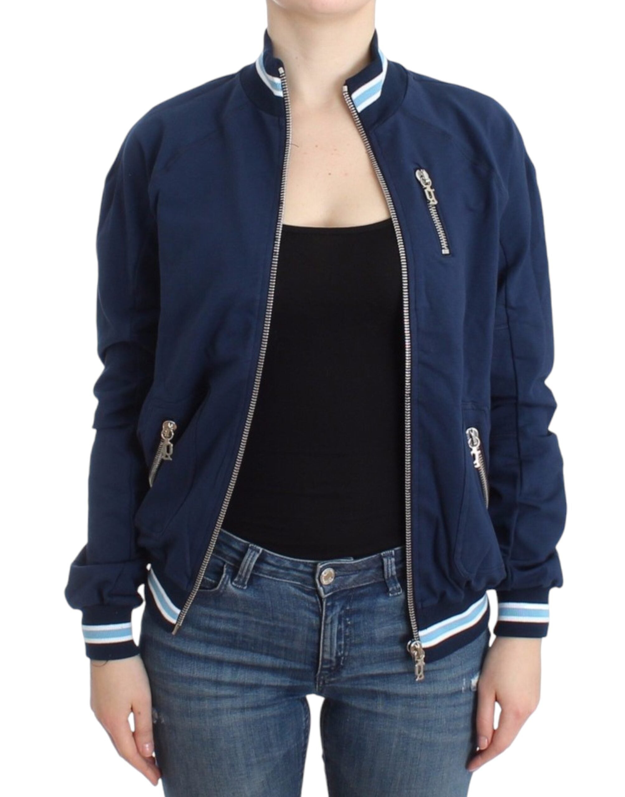 John Galliano Blue Cotton Zip-Up Cardigan