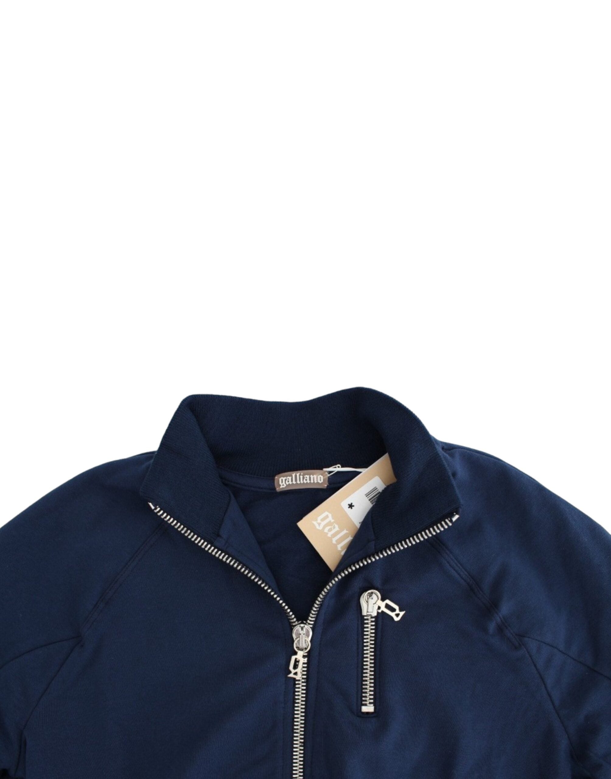 John Galliano Blue Cotton Zip-Up Cardigan