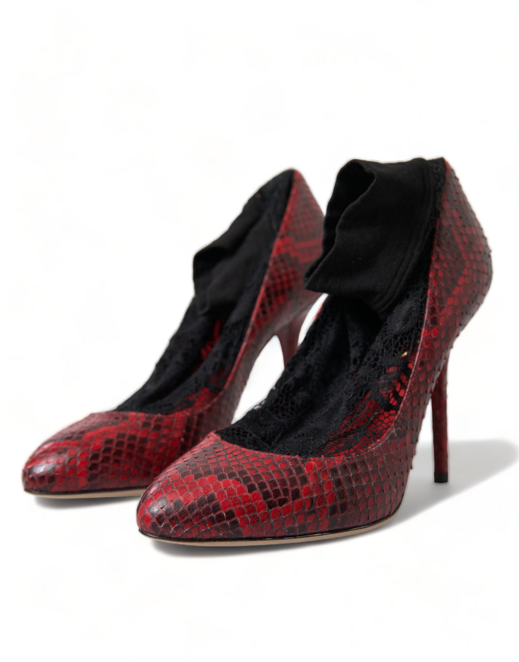 Dolce & Gabbana Red Ayers Leather Lace-Up Sock Pumps Shoes