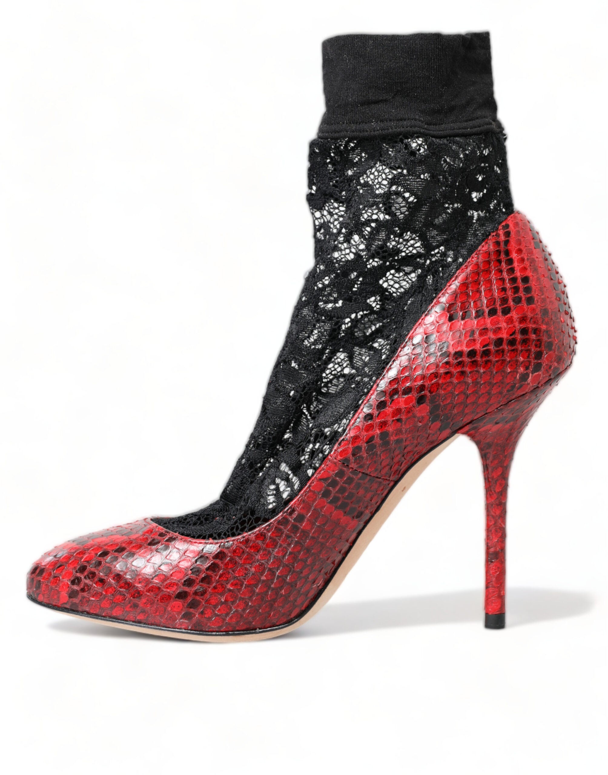 Dolce & Gabbana Red Ayers Leather Lace-Up Sock Pumps Shoes