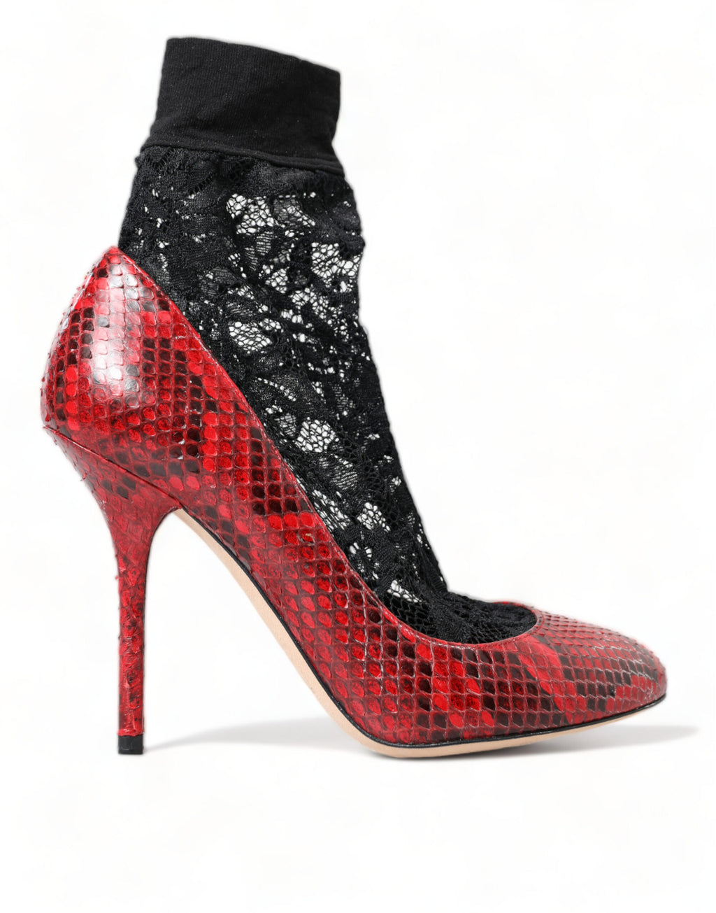 Dolce & Gabbana Red Ayers Leather Lace-Up Sock Pumps Shoes