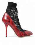 Dolce & Gabbana Red Ayers Leather Lace-Up Sock Pumps Shoes
