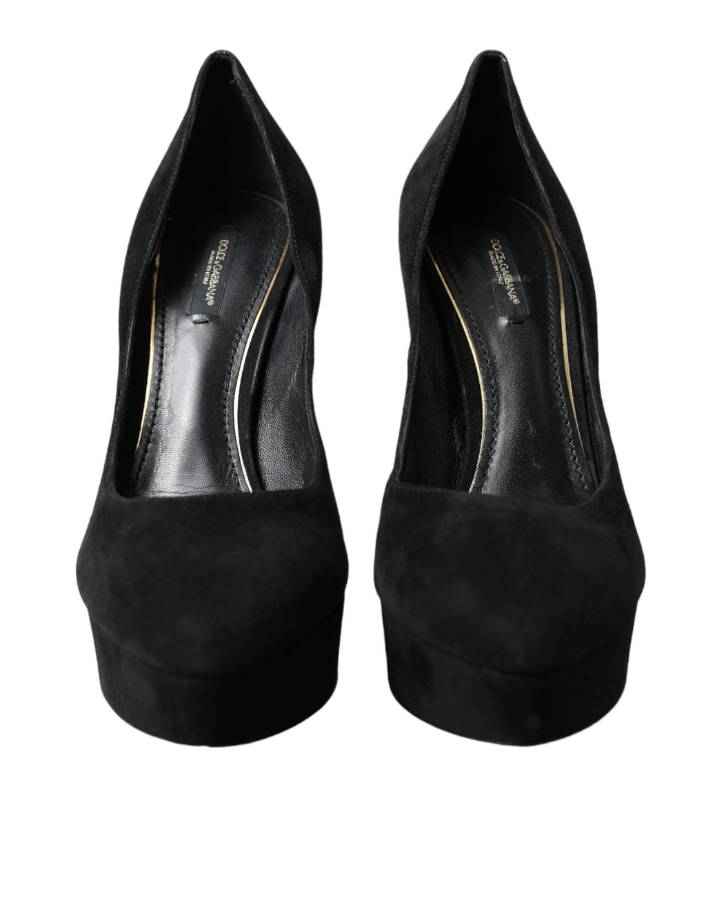 Dolce & Gabbana Black Suede Leather Platform Pumps Shoes
