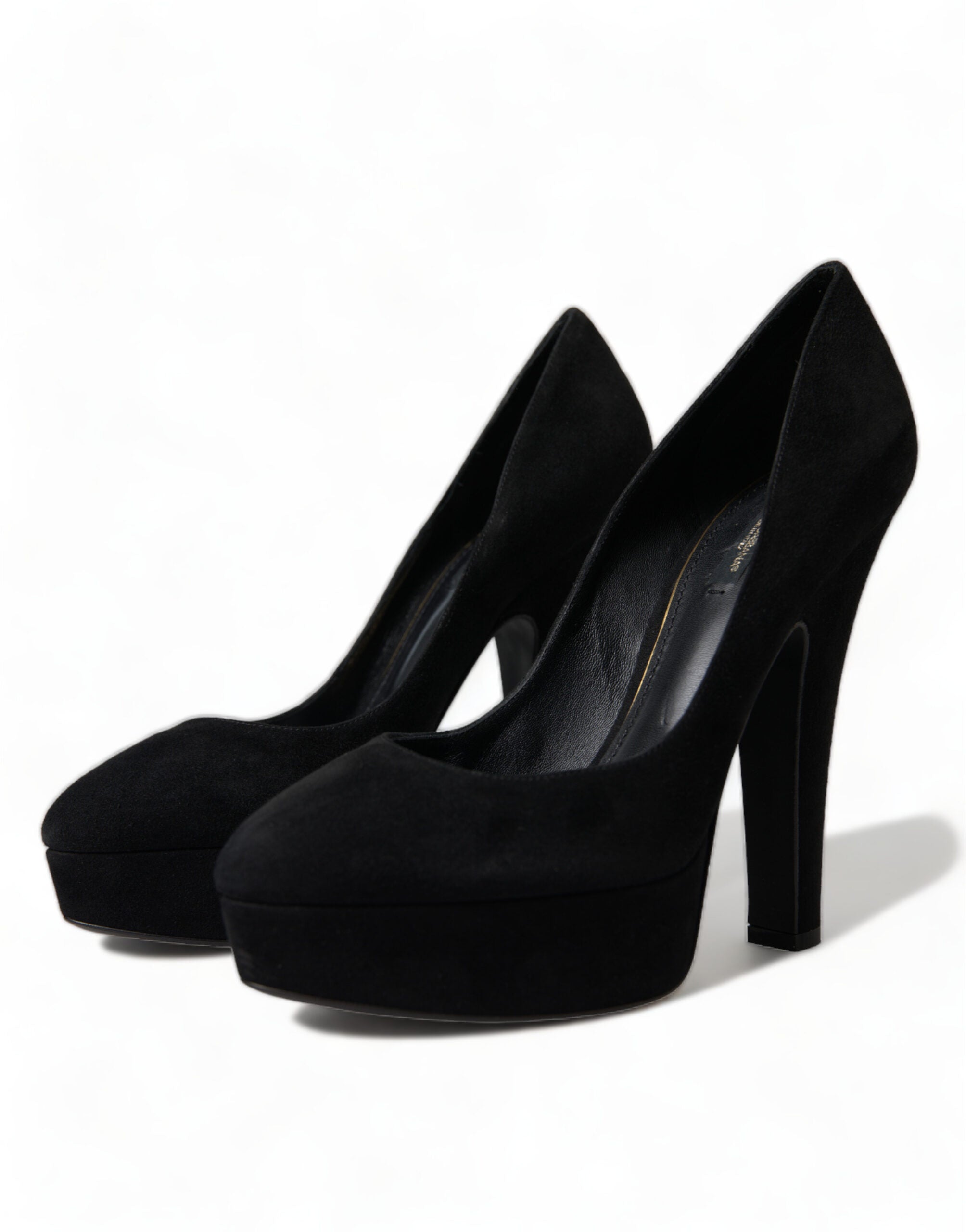 Dolce & Gabbana Black Suede Leather Platform Pumps Shoes