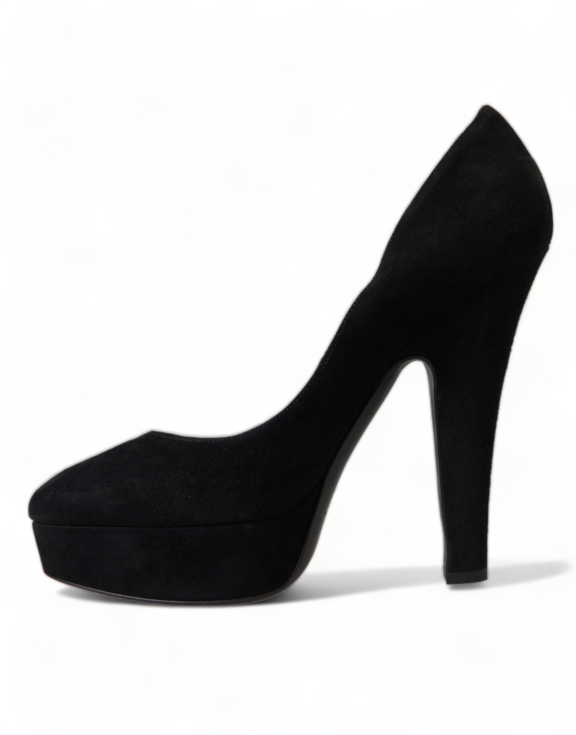 Dolce & Gabbana Black Suede Leather Platform Pumps Shoes